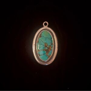 Vintage Charles Albert Turquoise Pendant Sterling Silver Bezel Set Oval Signed